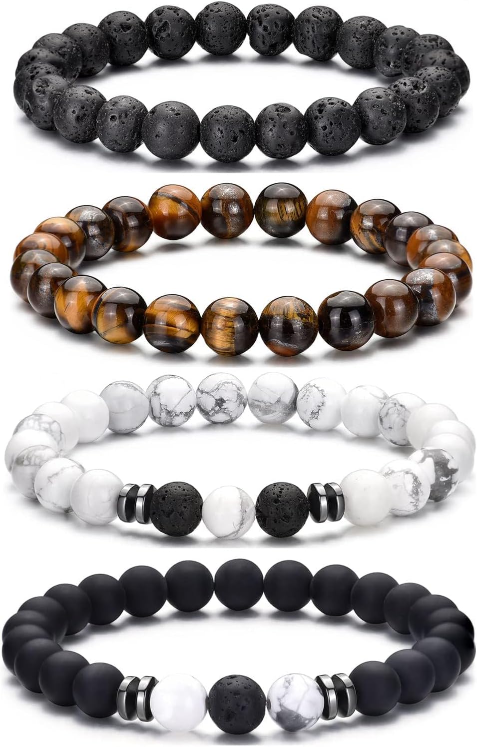 Elastic 8mm Beaded Tigers Eye Bracelet Set for Men