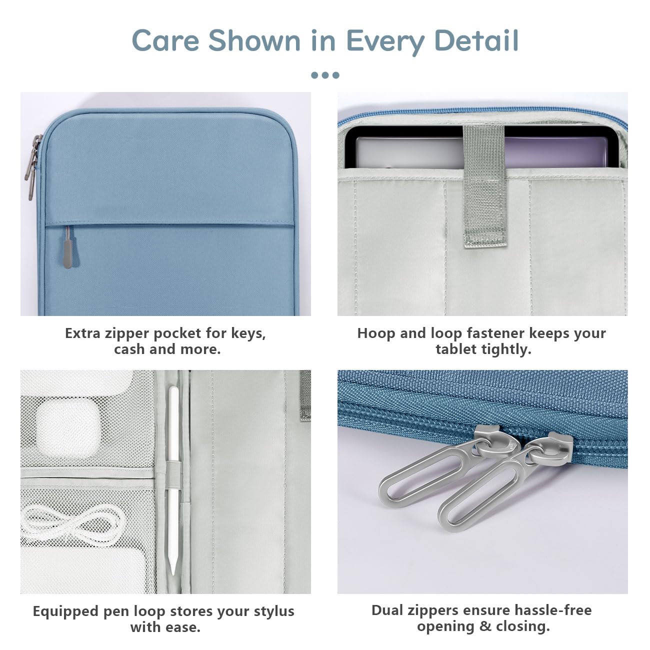 Dadanism 13 Pollici Tablet Custodia Borsa Portatile per iPad Pro 13" M4 2024, iPad Air 13" 2024, iPad Pro 12,9" 6a/5a/4a/3a Gen, Galaxy Tab S10+ Plus/S9 FE+/S9+ Plus 12,4", Tab P12 12,7", Blu