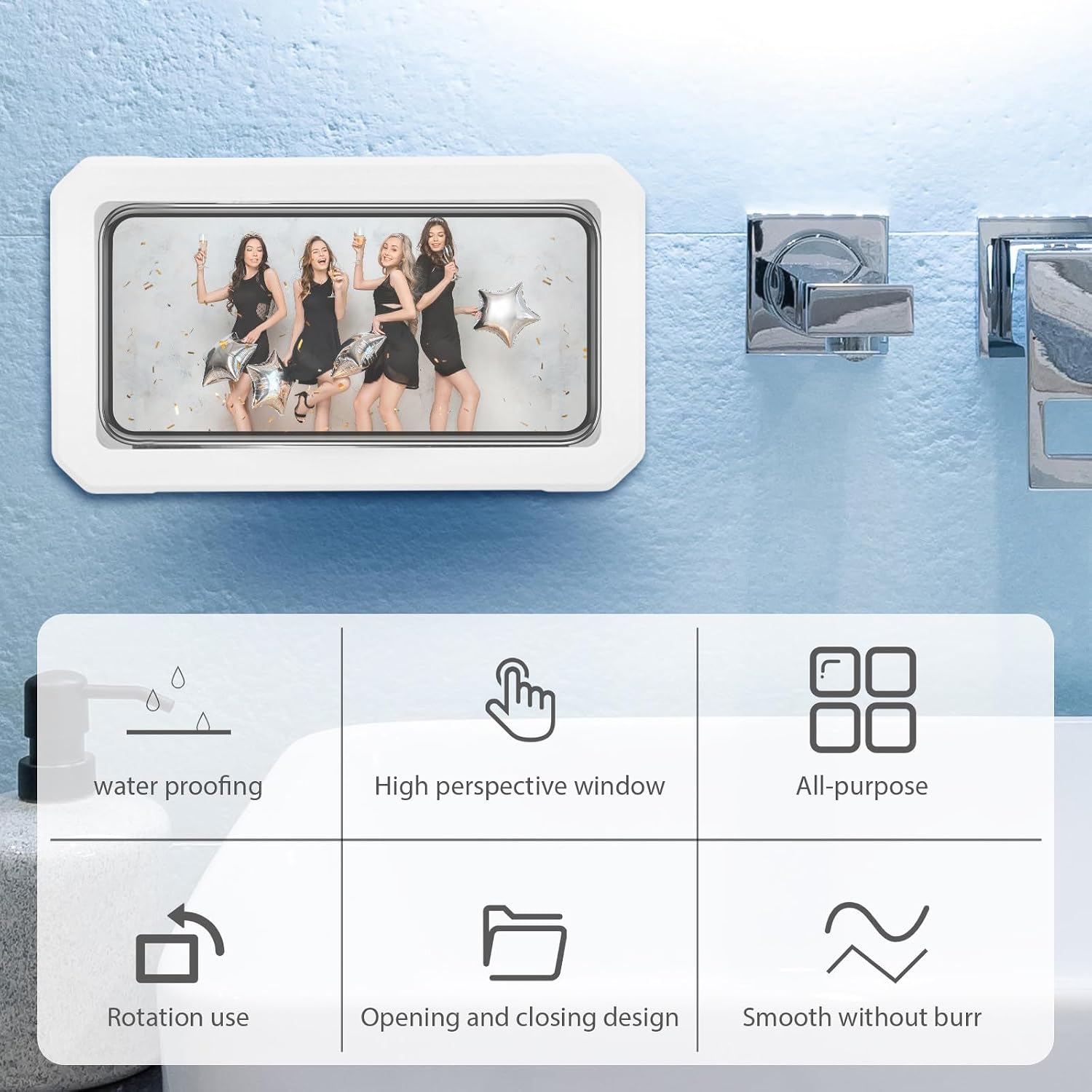 Cell Phone Holder with Adhesive Sticker Waterproof Shower Wall Mount image 3