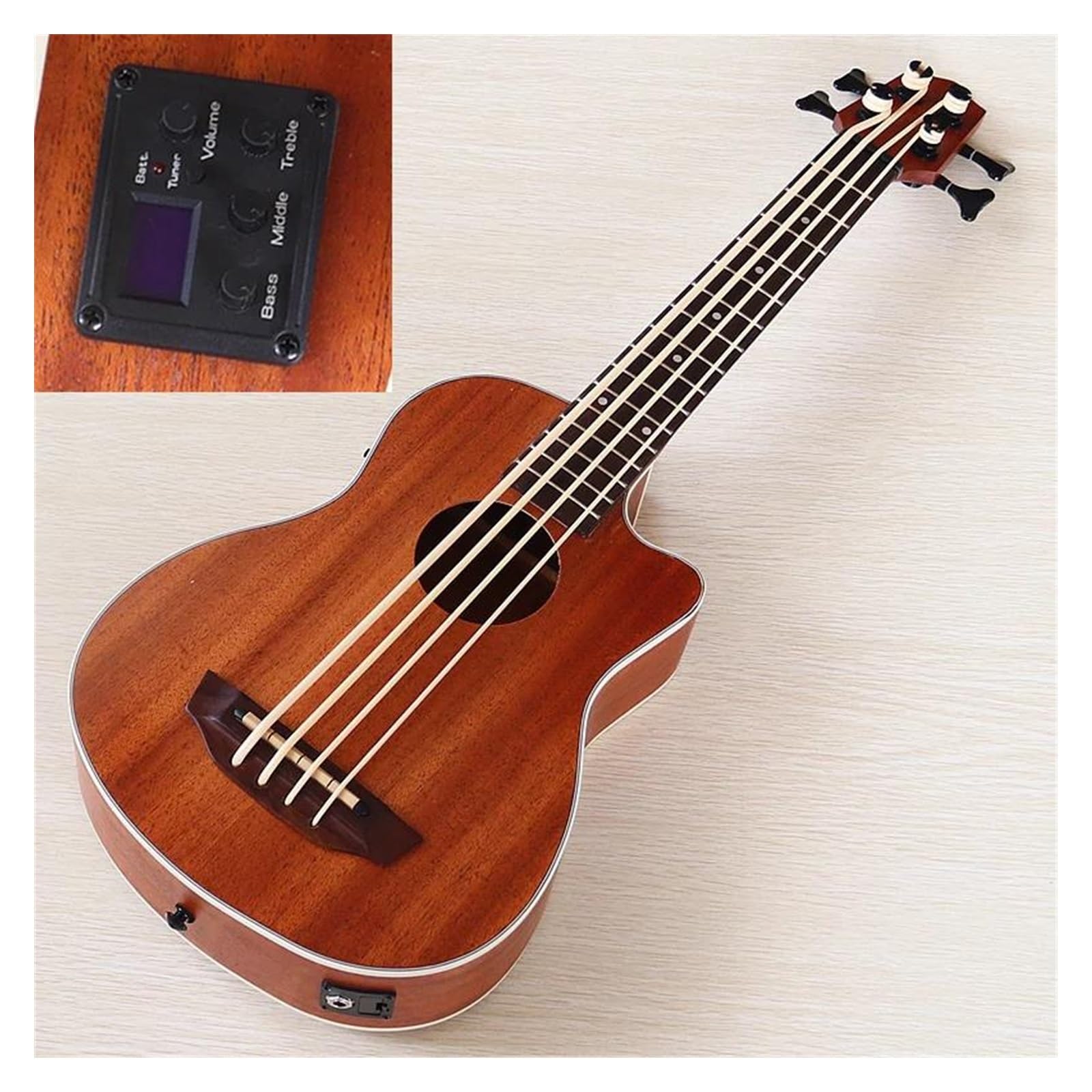 Przenośne Ukulele 30 Calowy 4 Strunowy Elektryczny Bas Ukulele Z Korektorem Matowym Wykończeniem I Wycięciem(M2)