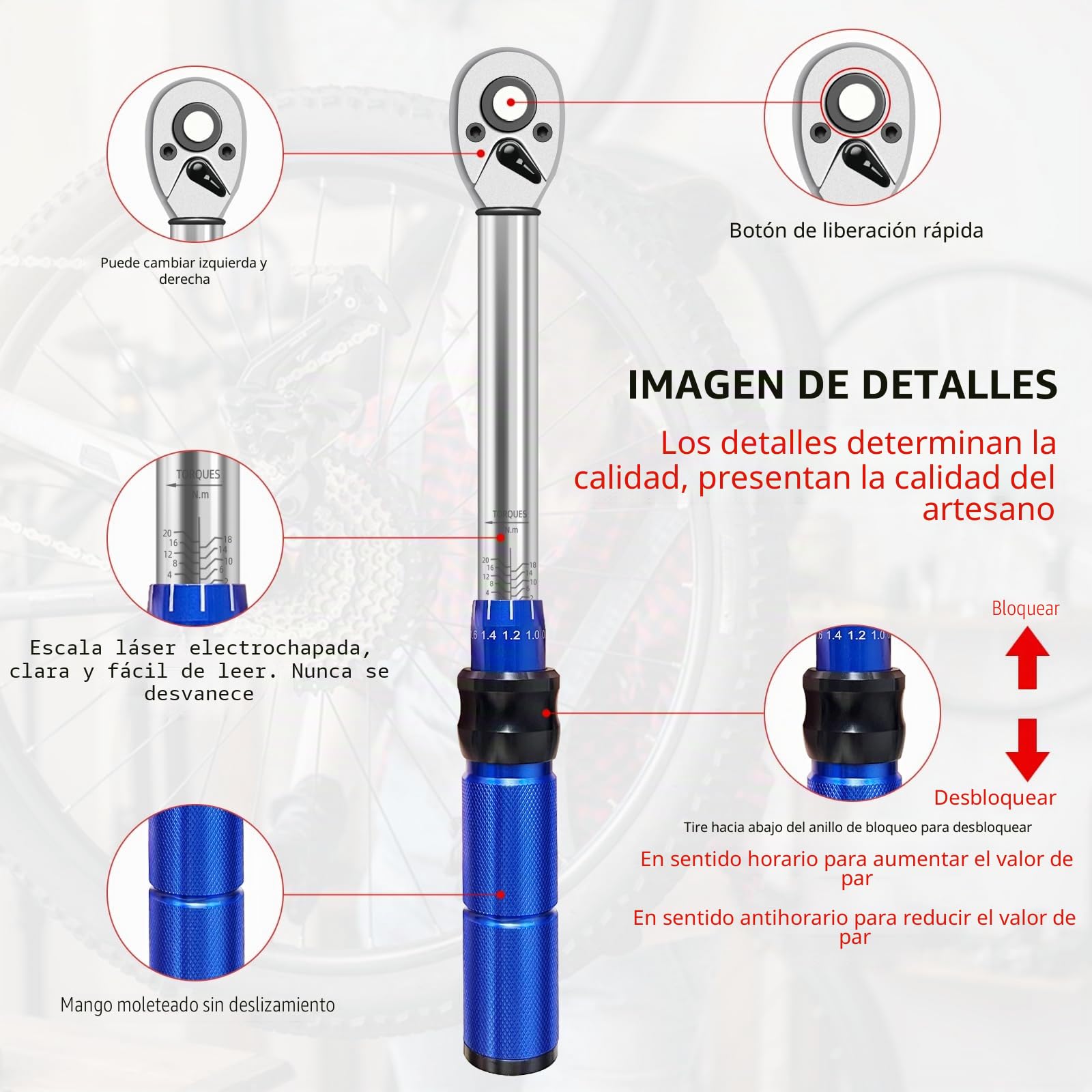 Llave Dinamométrica 1/4'' pulgadas, ±3% Precisión, Llave de Torque 2-24 Nm para cambio de neumáticos y motocicletas, juego de llaves de torque