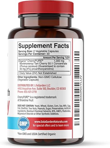 Miniatura 9 de Suplemento orgánico de cereza agria Montmorency Super Strength  Concentrado 501 cultivado en los Estados Unidos  Contiene cereza orgánica