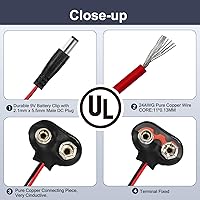 Vista 3 de CHANZON UL Wires 9 V Conector de batería Arduino Power Clip de cuero con centro positivo 0.083 in x 0.217 in Macho 5 Pack Jack T-Type para Arduino