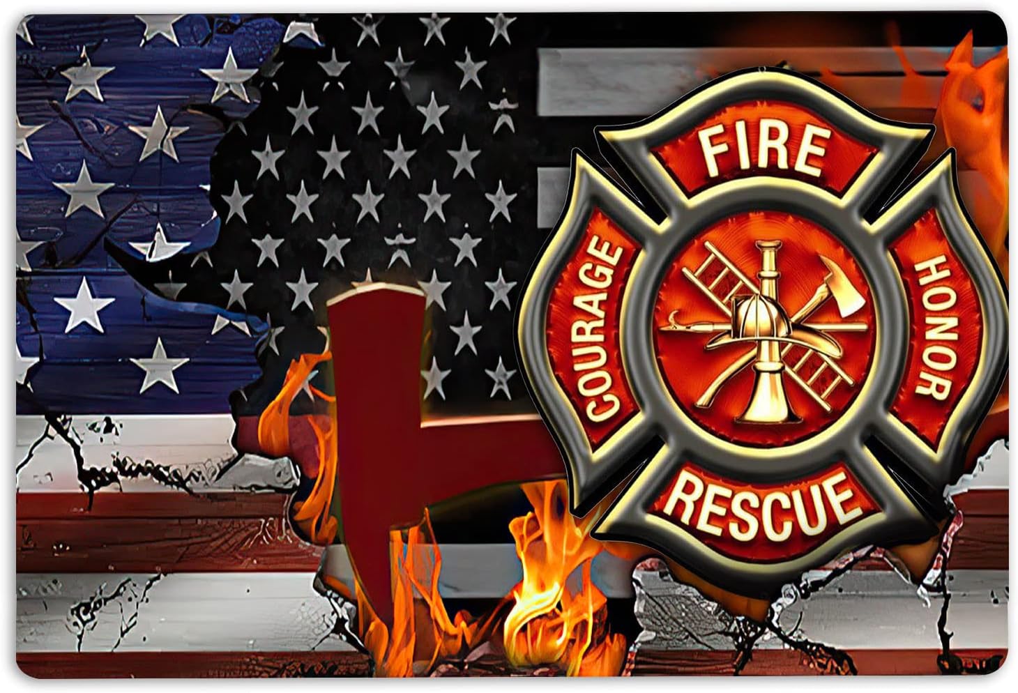 OhaPrints Firefighter American Flag Fireman Welcome Doormat Front Rubber Door Mat Home Porch Decor Outdoor Indoor Entrance Floor Entryway Rug Modern Farmhouse Outside Entry Carpet