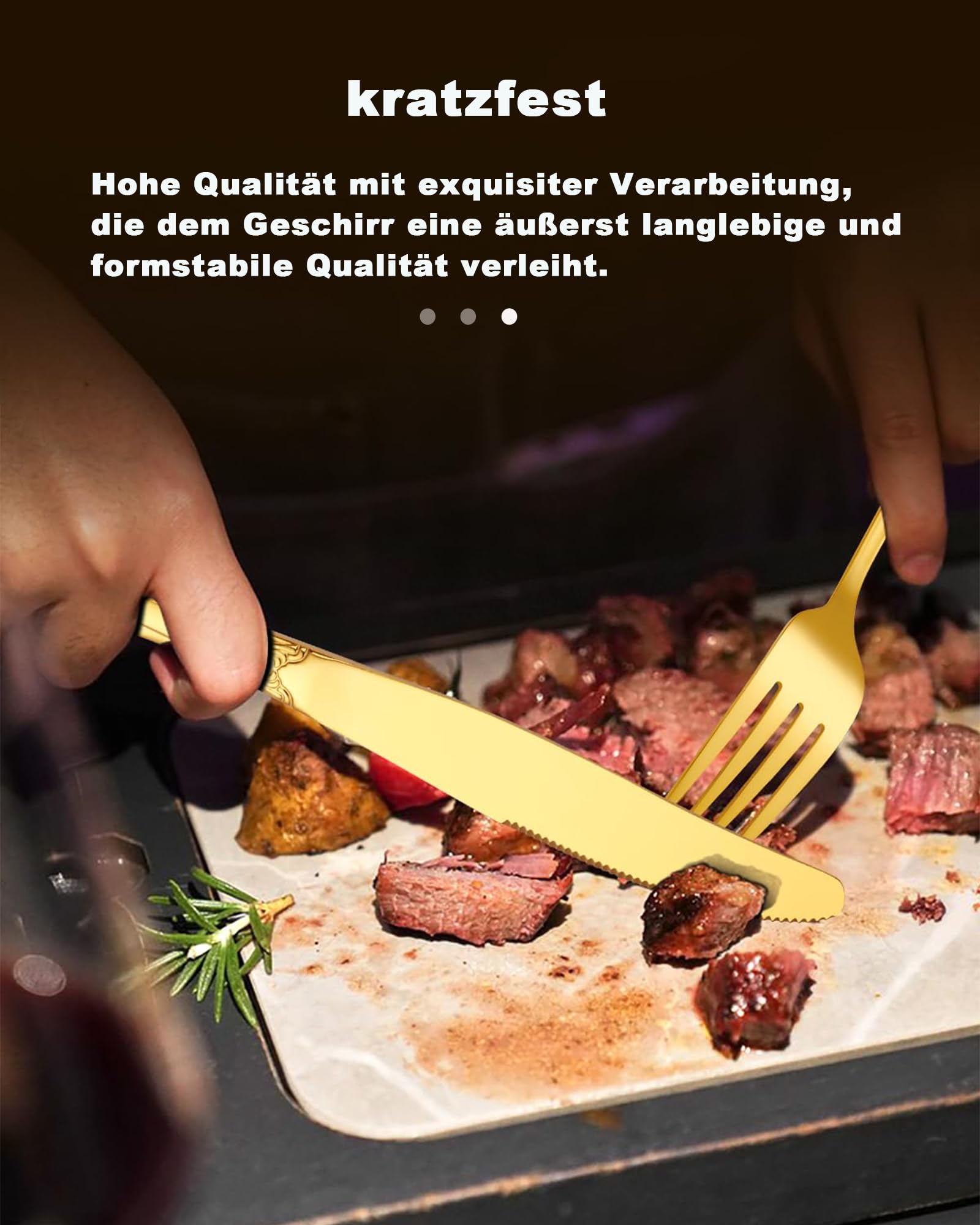 Retro Gold Besteckset für 6 Personen, Wunderschönes 24-teiliges Edelstahlgeschirr, Service für 6 Personen, Utensilienset, Gabel, Löffel, Messer, antikes Barock-Besteckset
