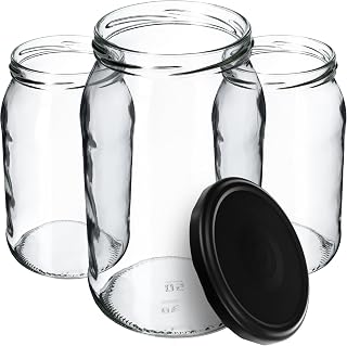 KADAX Tarros de cristal para conservas (900 ml, con tapa de rosca, 24 unidades), color negro mate