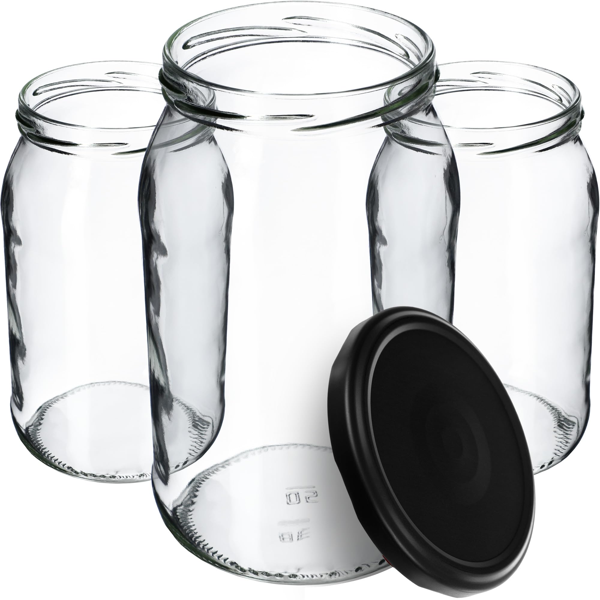 KADAX Set di 48 grandi barattoli in vetro 900ml Ø82 Nero Opaco – tappo a vite ermetico, per conserve, sottaceti, verdure lacto-fermentate e marmellate fatte in casa
