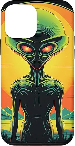 Vista 28 de iPhone 14 Pro Max Cute Green Alien Head UFO Space Face Alien Case