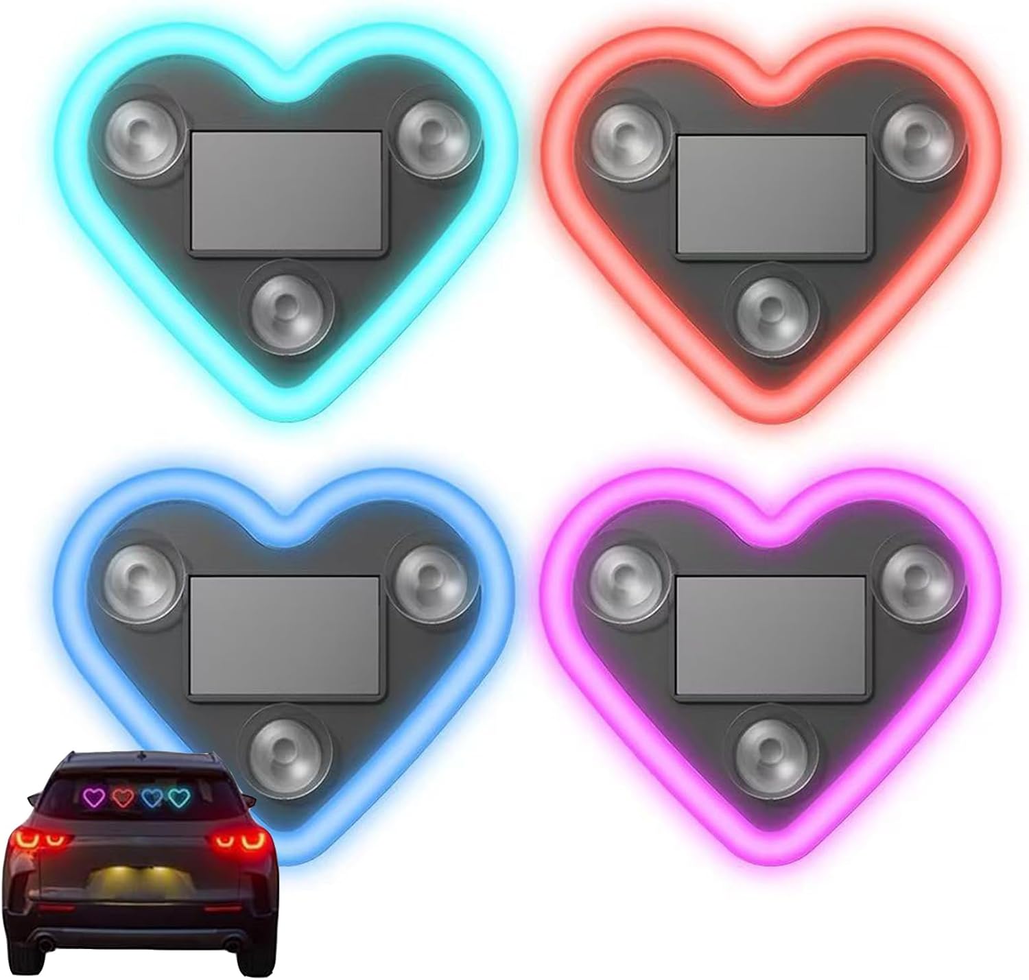 Solar Powered Wireless LED Heart Shape C-Pillar Neon Light, Heart-Shaped Atmosphere Light with Vibration Sensor, Romantic Car USB LED Ambient Lights, Cars Interior Decoration, Waterproof (All)