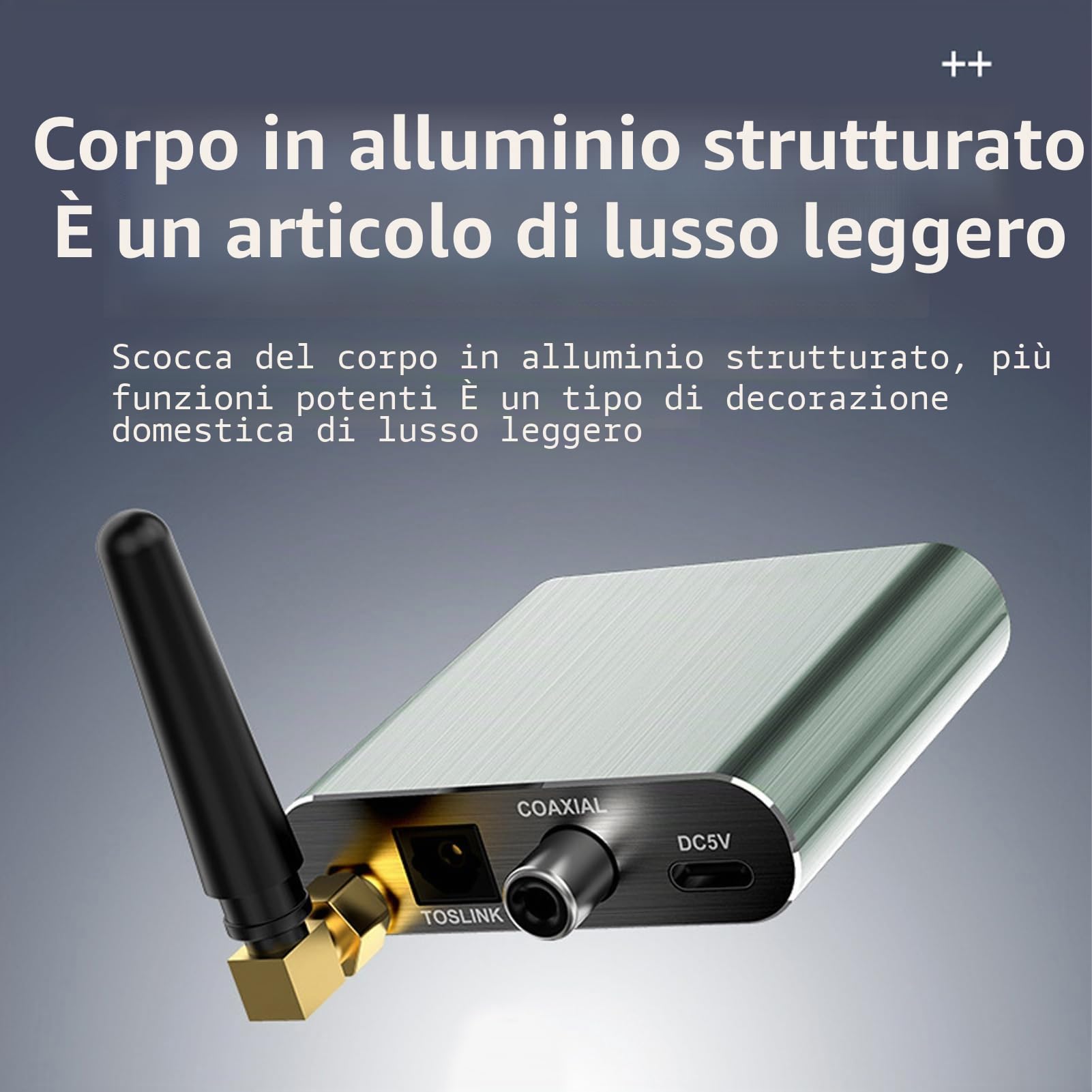 Ricevitore Bluetooth 5.2, Adattatore Bluetooth HiFi con APTX a Bassa Latenza, Ricevitore Bluetooth a Lungo Raggio con Uscita Coassiale Ottica AUX per Altoparlanti