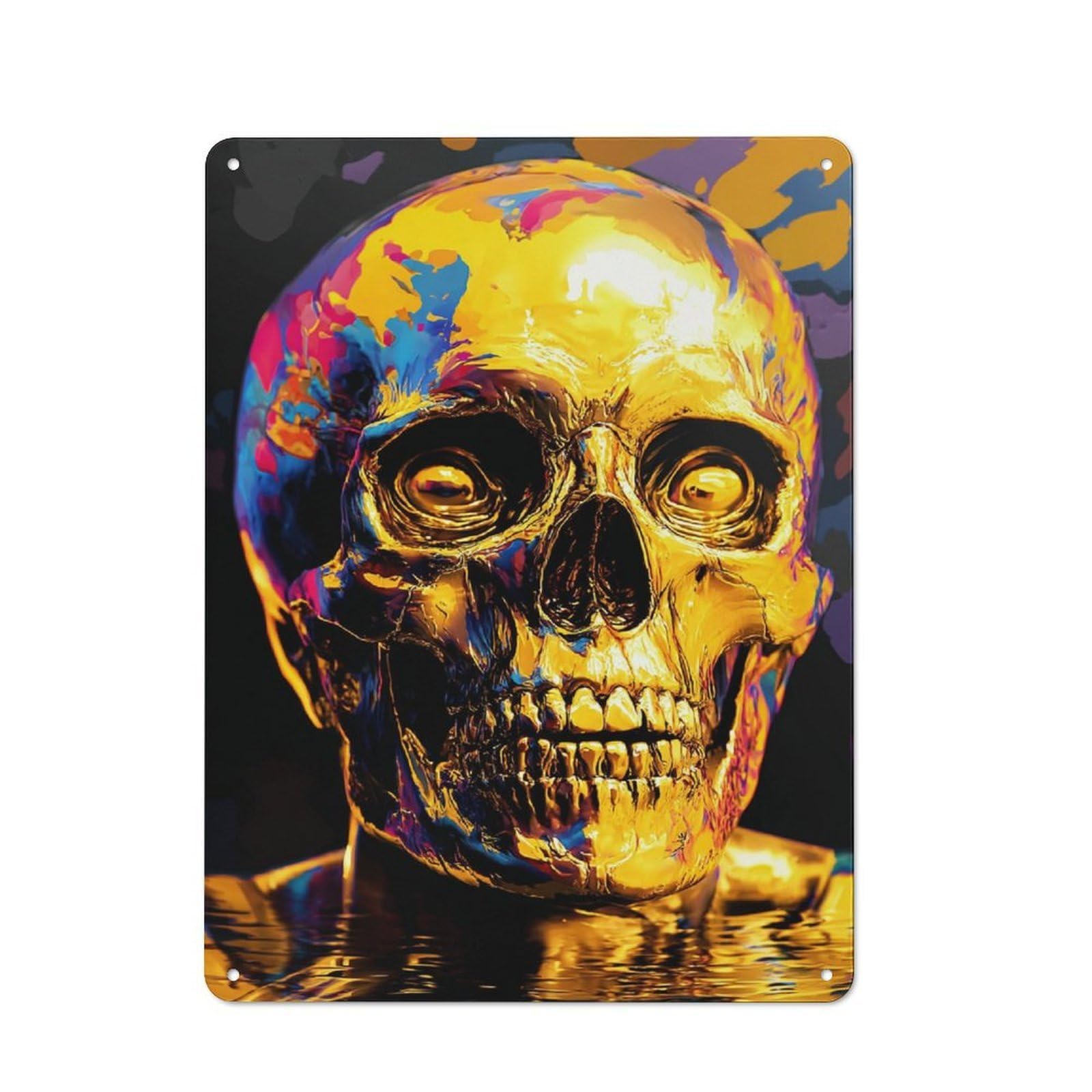 Junmoney Golden Skull Reflections Retro Metal Sign 40X30cm For Garden Room Or Summerhouse, For Garden Room Decor Fans