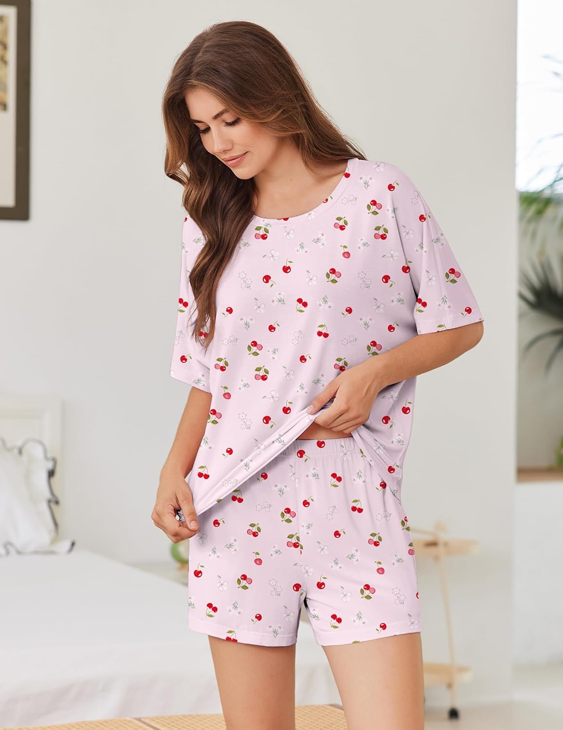 Ekouaer Pajama for Women Viscose from Bamboo 2 piece Lightweight Summer Pj Soft Short Sleeve Matching Lounge sets with Pocket - Image 3