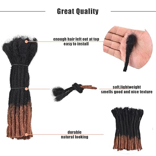 Miniatura 9 de Extensiones de rastas 100% cabello humano de 8 pulgadas, 30 hebras, naturales, hechas a mano, ligeras, suaves, decolorables (negro a marrón, T1B30)