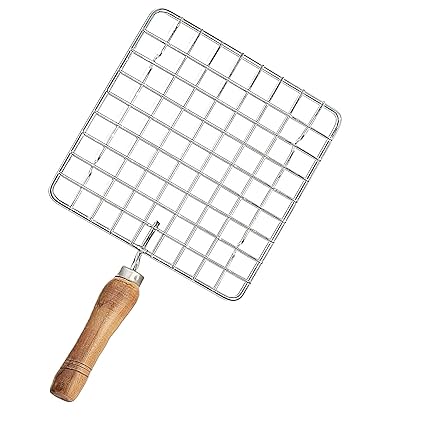 SEKOY Square Roasting Grill Big Stainless Steel Papad Jali, Paneer Grill, Roti Maker, Barbeque Jali Roaster Chapati Toast Grill Wooden Handle Vegetable tandoor net