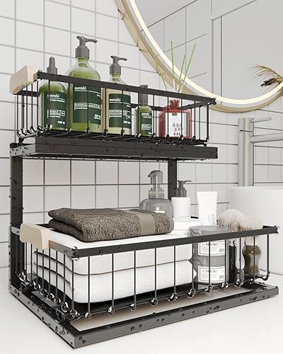 Miniatura 6 de Lefipor Organizador para debajo del fregadero en forma de L. Organizador de gabinete extraíble de 2 niveles. Estante deslizante de metal.