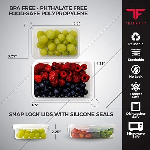 Miniatura 6 de ThinkFit Lonchera aislada para preparación de comidas con 6 recipientes de control de porciones sin BPA, reutilizable, apta para microondas,
