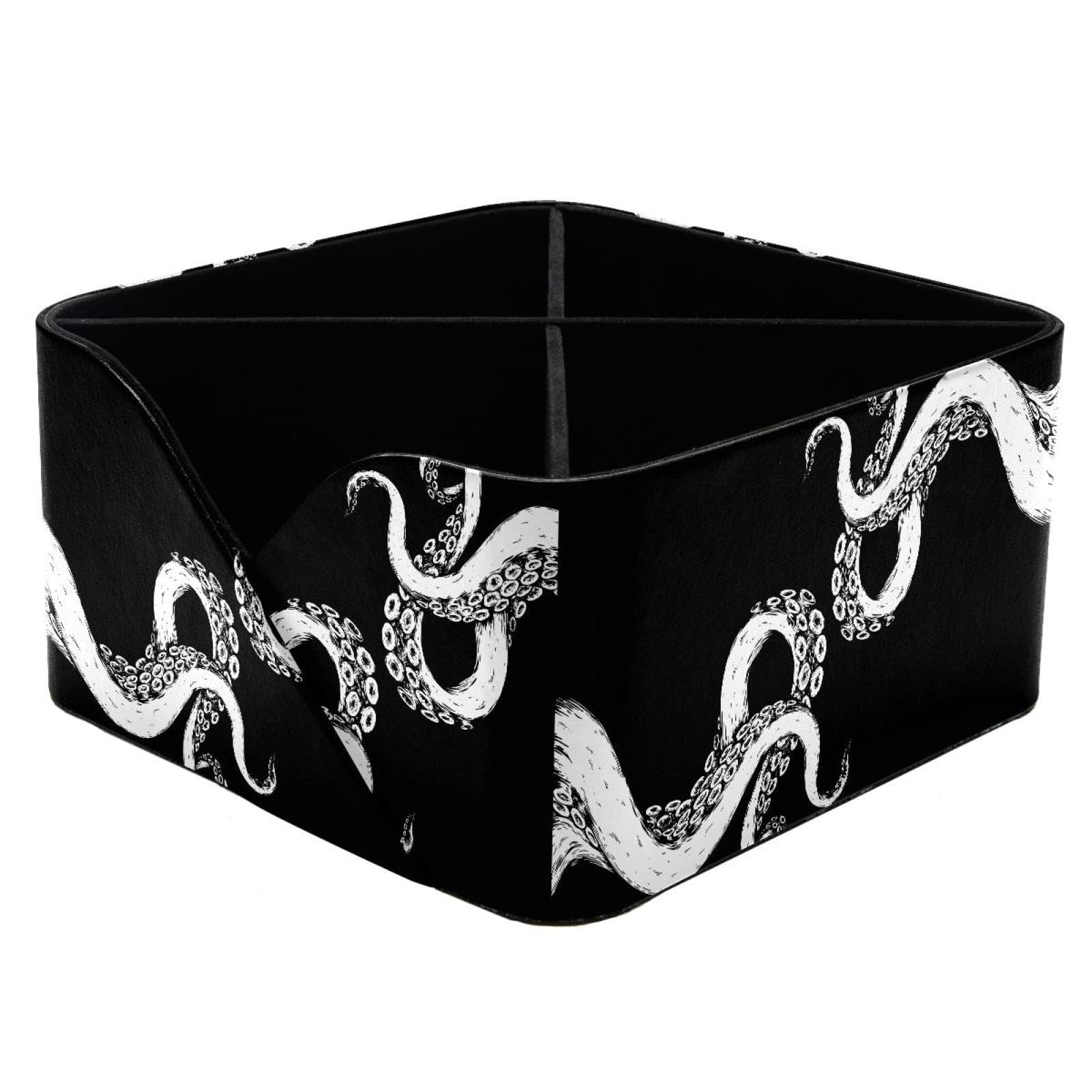 KengjuTesu Octopus on Black Desktop Organizer Pen Holder, Rectangular Pencil Cup for Office, Study and Makeup Stations
