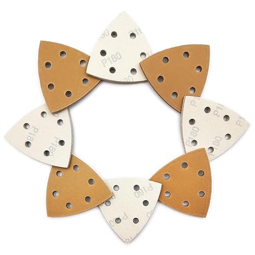 Miniatura 4 de LYFJXX Papel de lija triangular, juego de 40 piezas de papel de arena oscilante con gancho y bucle, 6 agujeros, lijadora de grano 180 para pulir