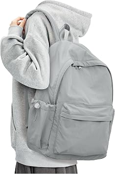 BJLFS Small Backpack for School Girls Kids Women, Grey Waterproof Bookbag Cute High School Back Pack for Men Teen Boys, Lightweight Travel College Backpack Mochilas Escolares para Daypack Rucksack