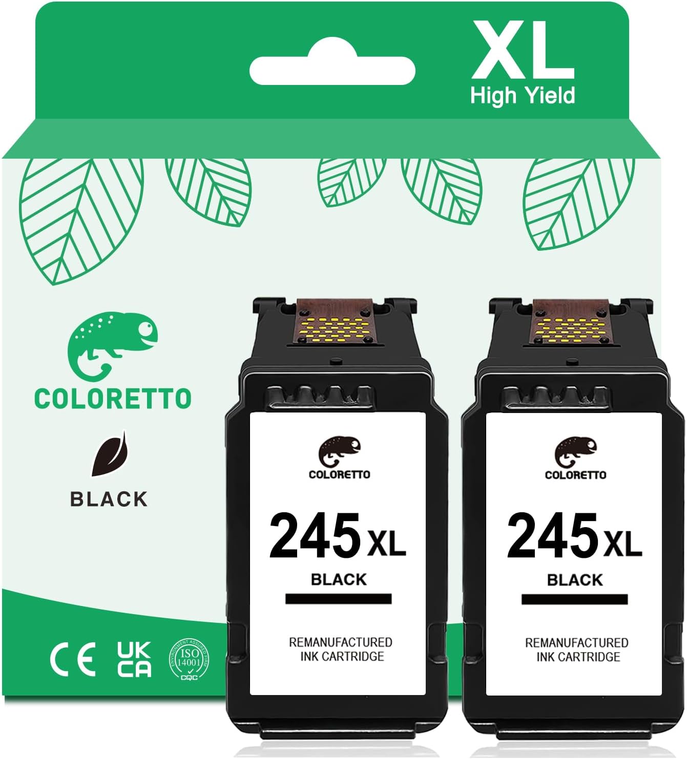 COLORETTO 245xl Ink Cartridge Replacement for Canon PG-245xl Black Ink Cartridge, 245XL for TS202 MX490 TR4520 MG2525 TR4500 MX492 TR4522 TS3322 TR4527 Printer for Canon 245xl Black Ink (2 Pack)