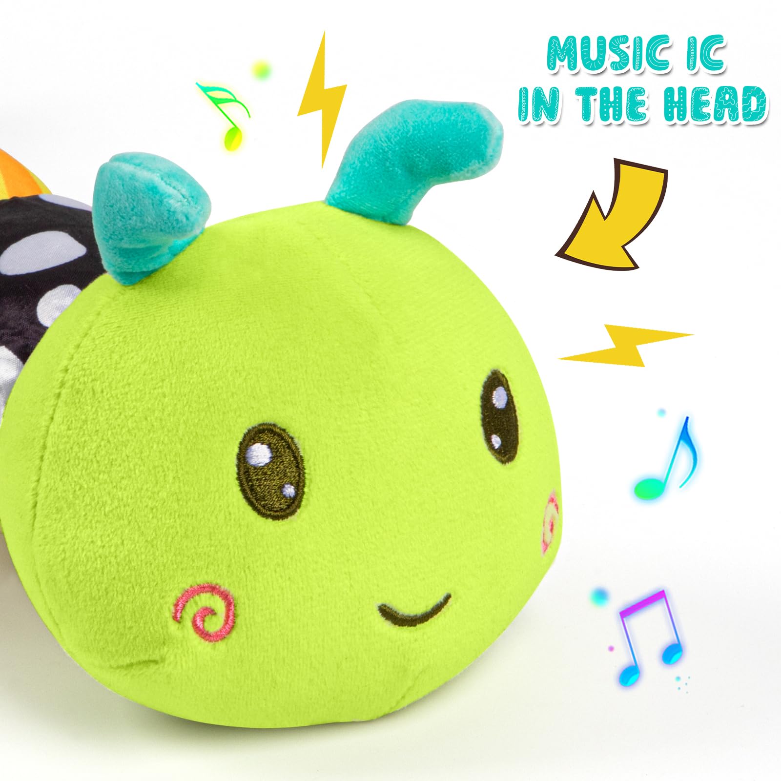 Baby Stuffed Animal Toys for 0-6 6-12 Months, Baby Musical Caterpillar Tummy Time Toys for Babies 3 6 9 12 18 Months, Newborn Infant Sensory Toys Gifts for 1 2 Year Old Boys Girls