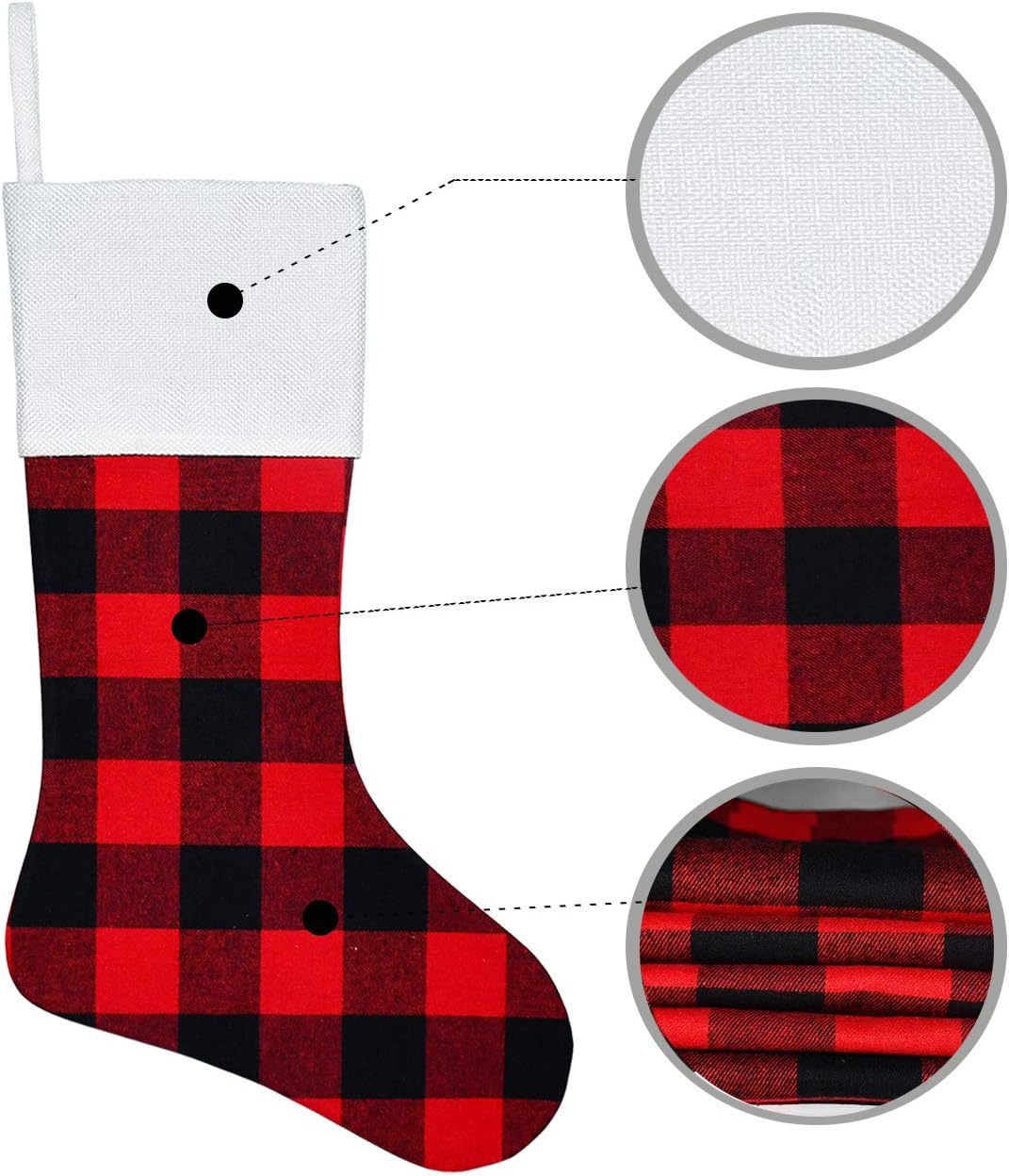 Senneny 6 Pack Christmas Stockings- 18 Inch Red Black Buffalo Plaid Christmas Stockings Fireplace Hanging Stockings for Family Christmas Decoration Holiday Season Party Decor