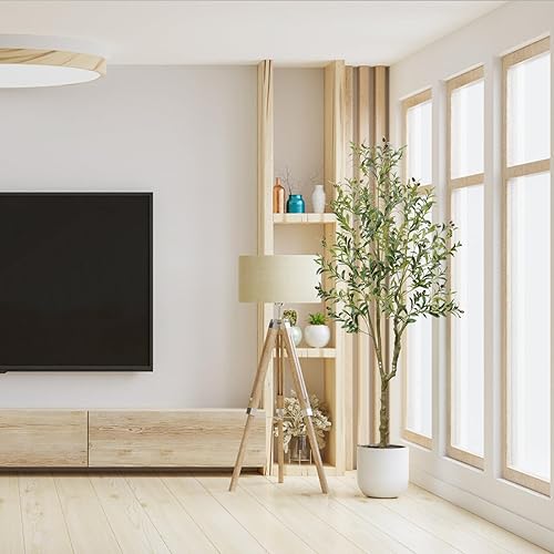 Miniatura 6 de GTIDEA Árbol de olivo artificial de 7 pies (83 pulgadas), planta falsa de alto para interiores, grandes ramas de olivo sintético y frutas, plantas