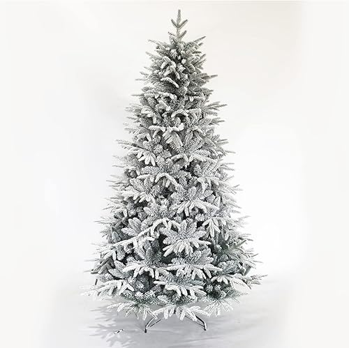 Árbol de Navidad artificial flocado de nieve de alta calidad de 7.5 pies, árbol de Navidad con bisagras gris y blanco con 1500 puntas de rama, árbol