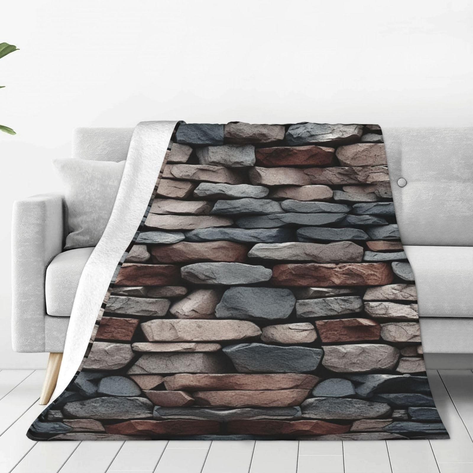 Stone Throw Blanket for Couch, Plush Fuzzy Soft Flannel Blankets and Throws for Sofa, 60"x50" Bed Blankets for Travel Camping Chair, All Season Warm Fleece Blanket