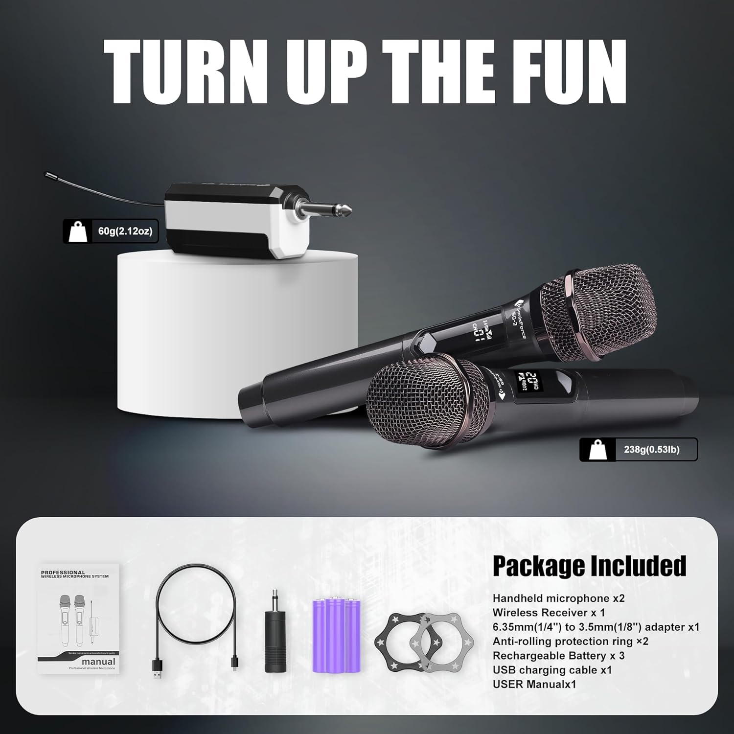 Wireless Microphones - Rechargeable Dual Handheld Dynamic Microphone with Receiver - 240ft Range - Karaoke Microphone for Singing, Speaking, Meeting and Party Events - Image 7