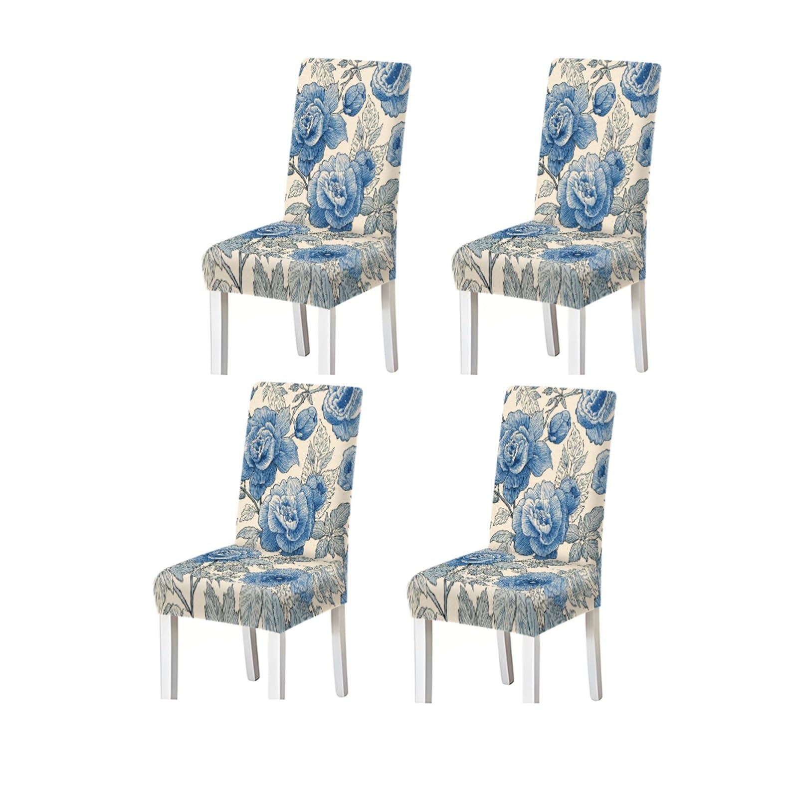 KXUAUV Vintage Chinoiserie Blue Peony Floral Pattern Print Dining Chair Covers Set Of 2/4/6, Stretch Slipcovers For Kitchen Dining Room Seat Protectors for Restaurant Hotel Party(4PCSChair cover)