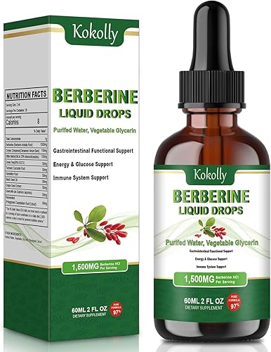 Berberine HCL Liquid Drops - Suplemento de berberina de 1500 mg con canela de Ceilán, cúrcuma, melón amargo, té verde y más - Apoya el metabolismo y