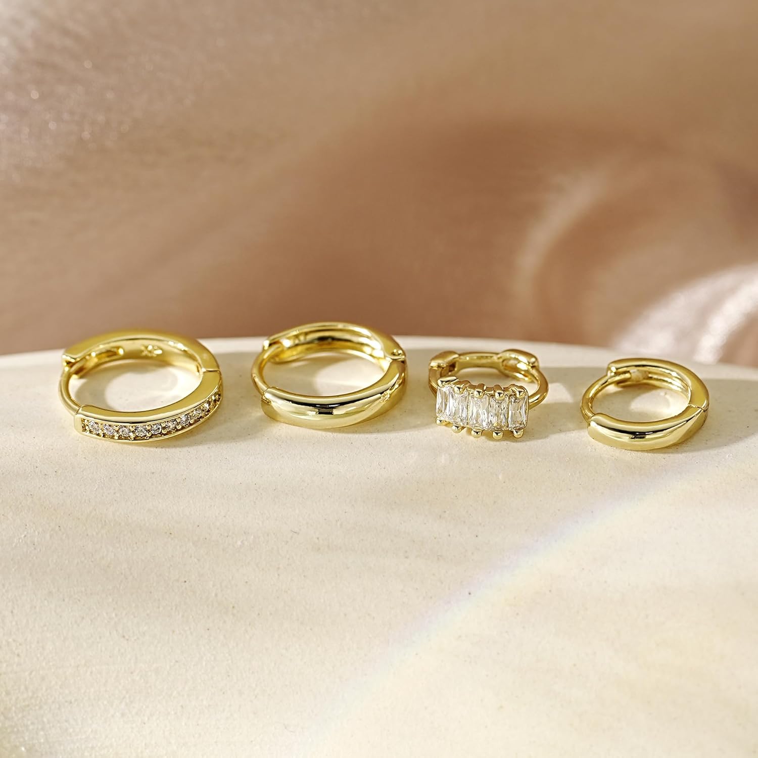 4Pairs Statement Gold Hoop Earrings for Women Trendy,Surgical Steel Gold Plated Hoop Hypoallergenic Earrings Set,Titanium Hoops Earring Stacks,CZ Cartilage Huggie Hoops Earring Gifts for Girlfriend - Image 7