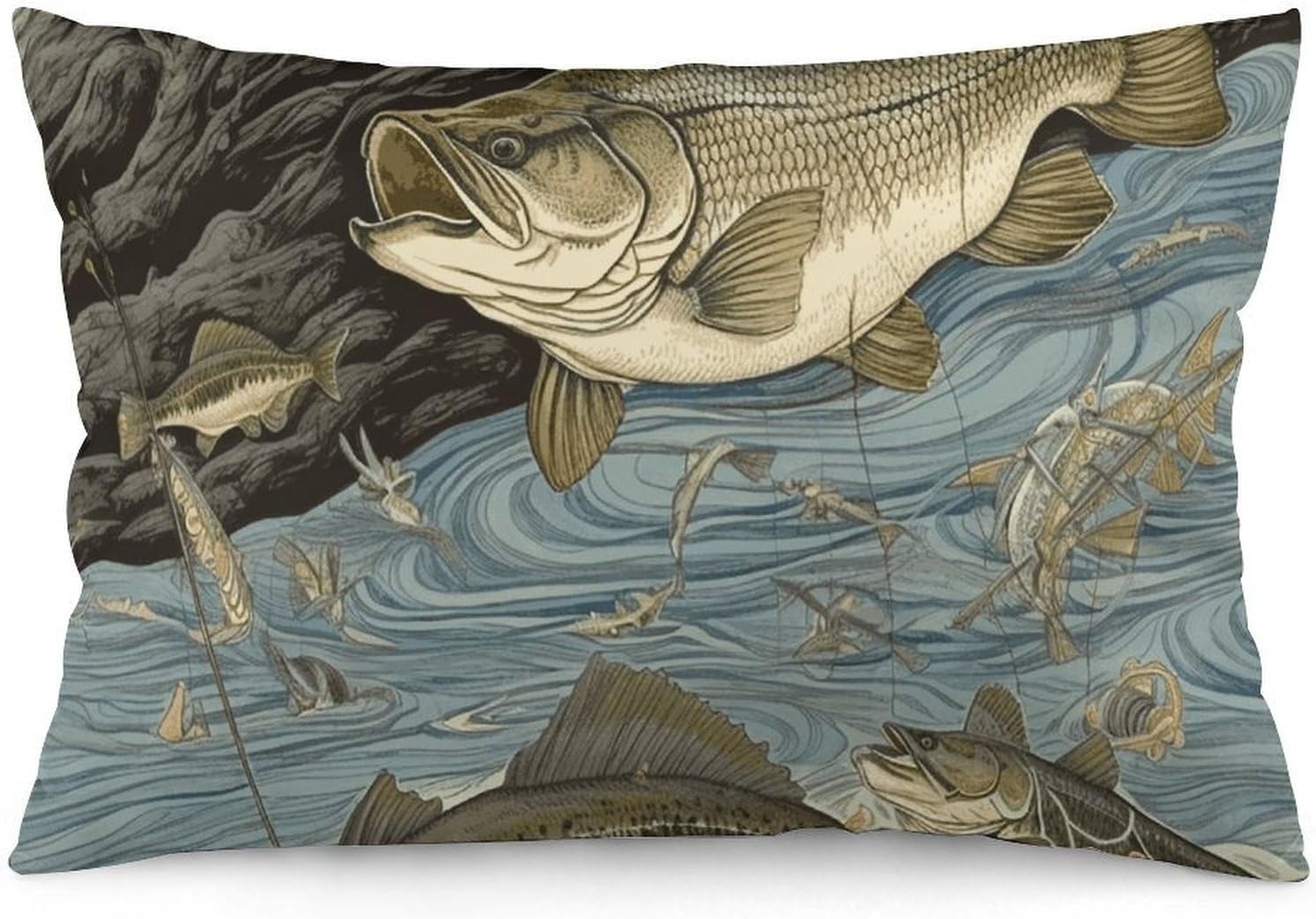 Fishing Pillow Cases Queen Size Set of 1 Soft Comfortable Throw Pillows Covers Decorative Pillowcase with Zipper Bed Cushion Covers for Couch Sofa Bedroom 12 "x20
