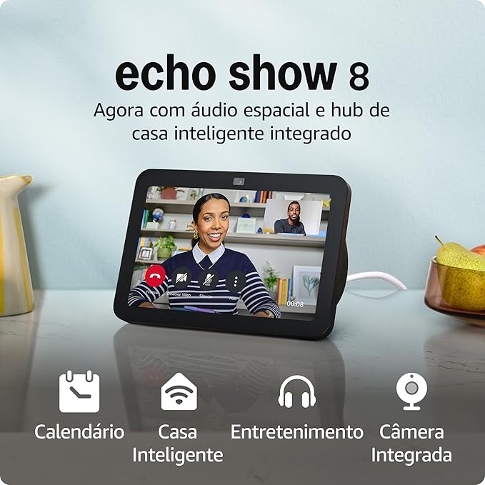 Echo Show 8 (3ª geração) | Smart display com áudio espacial, hub de casa inteligente e Alexa | Cor Preta