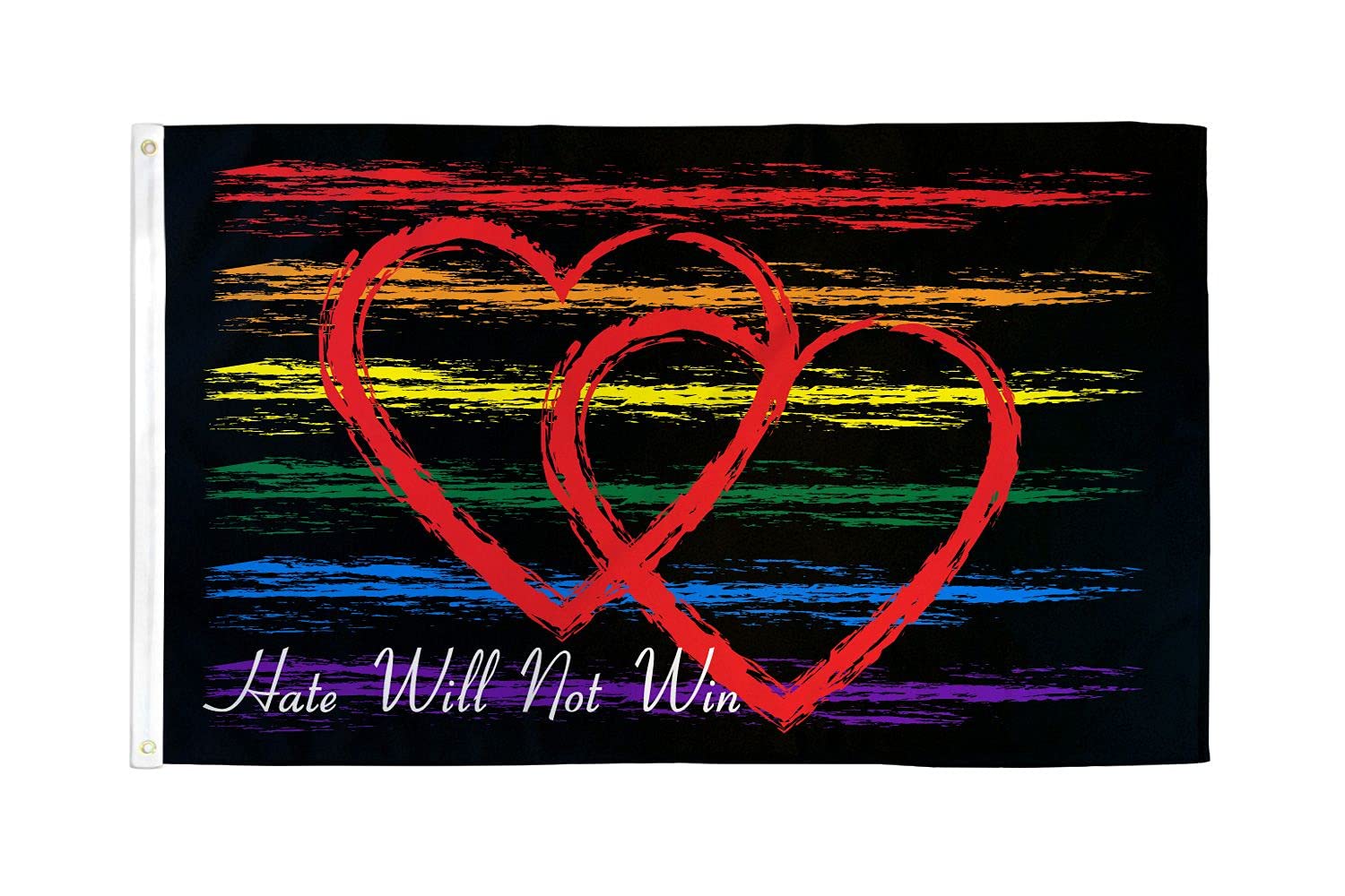 AZ FLAG - Rainbow Hate Will Not Win Flag - 2x3 Ft - 100D Polyester More Love Less Hate Banner with Two Metal Grommets - Fade Resistant - Vivid Colors - 2' x 3' Feet - 90x60 Cm