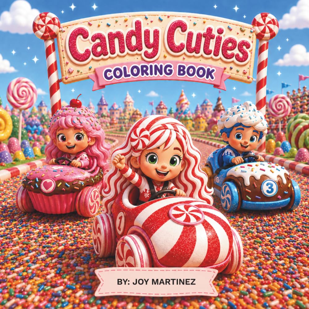 Candy Cuties Coloring Book: Cute Candy World Adventures with Sweet Treats, Adorable Characters, and Easy Coloring Pages for Kids