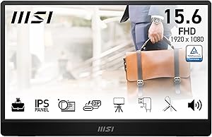 MSI PRO MP161 E2U 15.6 Inch Full HD Portable Monitor – 1920 x 1080 IPS, 60Hz, Eye-friendly, for PC, Laptop, Mobile, Speake…