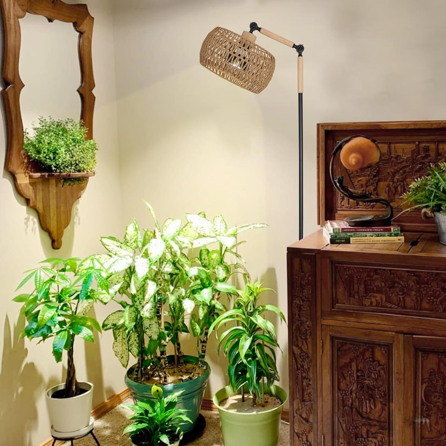 HMVPL Grow Lights for Indoor Plants Full Spectrum, Plant Lights for Indoor Growing with 20W COB Grow Blub, Rattan Shade, Timer, Standing Tall Grow Lamp for Middle Large Plants(75'', Height Adjustable) - Image 7