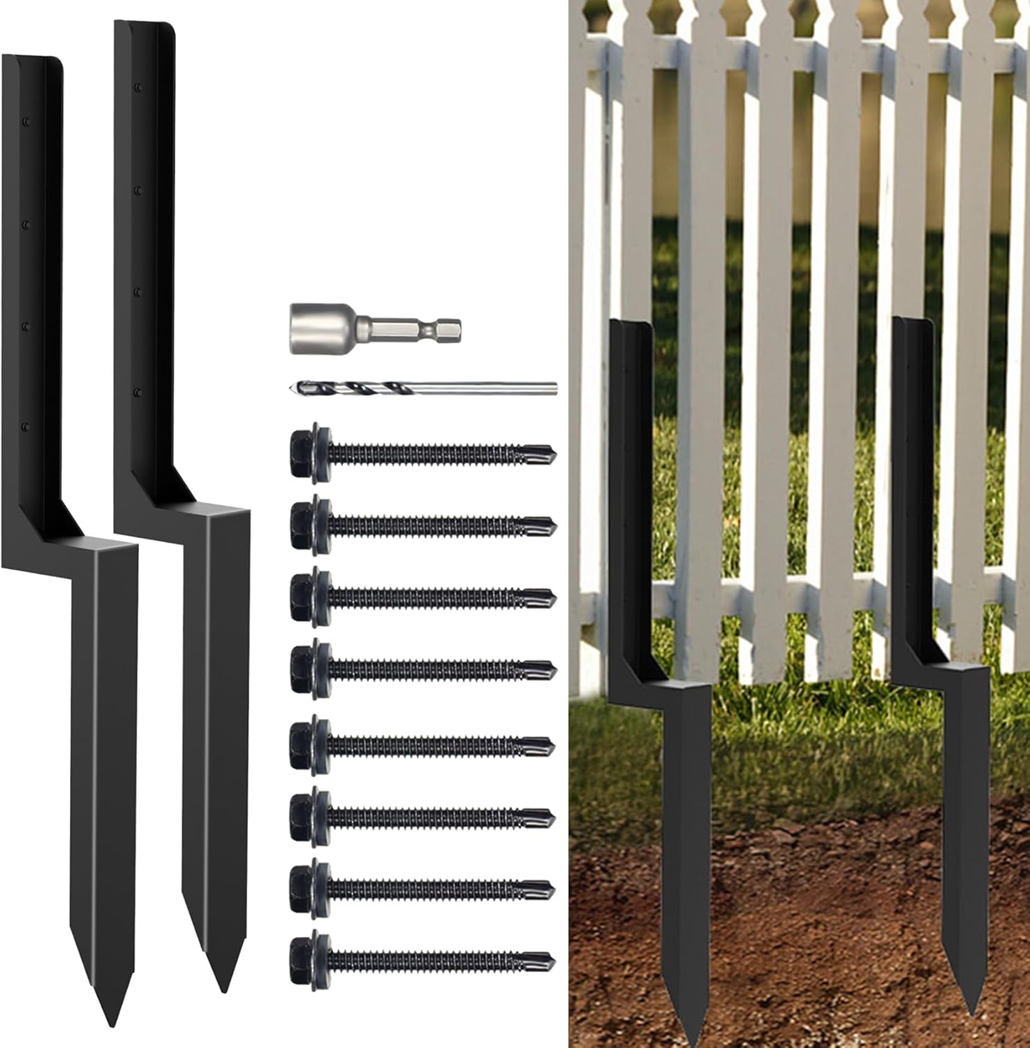 HNEDSEN 2 Pcs Heavy Duty Steel Fence Post Repair Stakes, Fence Post