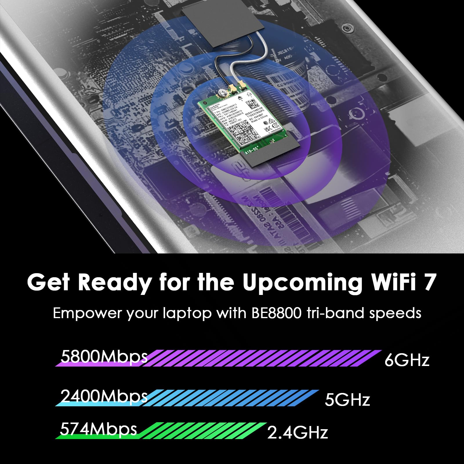 WAVLINK WiFi 7 Carte WiFi, 8774Mbps Tri-Band BE200 M.2 NGFF Network Module with Bluetooth 5.4, MU-MIMO, WPA3, Support Windows 10/11(64-bit) Laptop, Non Disponible pour Les Cartes mères AMD