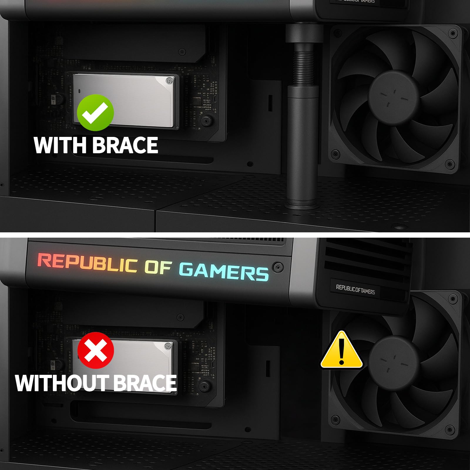 GPU-Stützständer – Schwarz L (74–120 mm), Verstellbare Grafikkarten-Anti-Durchhang-Halterung, Magnetbasis & Silikonauflagen, für RTX/AMD-GPUs
