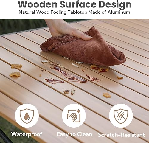 Miniatura 6 de Mesa de campamento ligera y plegable grande para 4-6 personas, mesa de campamento portátil con mesa enrollable de aluminio y bolsa de transporte