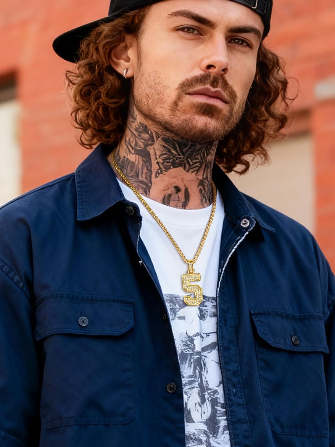 FindChic Bling Number Necklace Baseball Chain 14K Gold Plated Sports Football Pendant Hip Hop Cubic Zirconia Iced Custom Name Personalized Jewelry for Men Boys, Tennis Chain 18'' to 30'' + Gift Box - Image 2