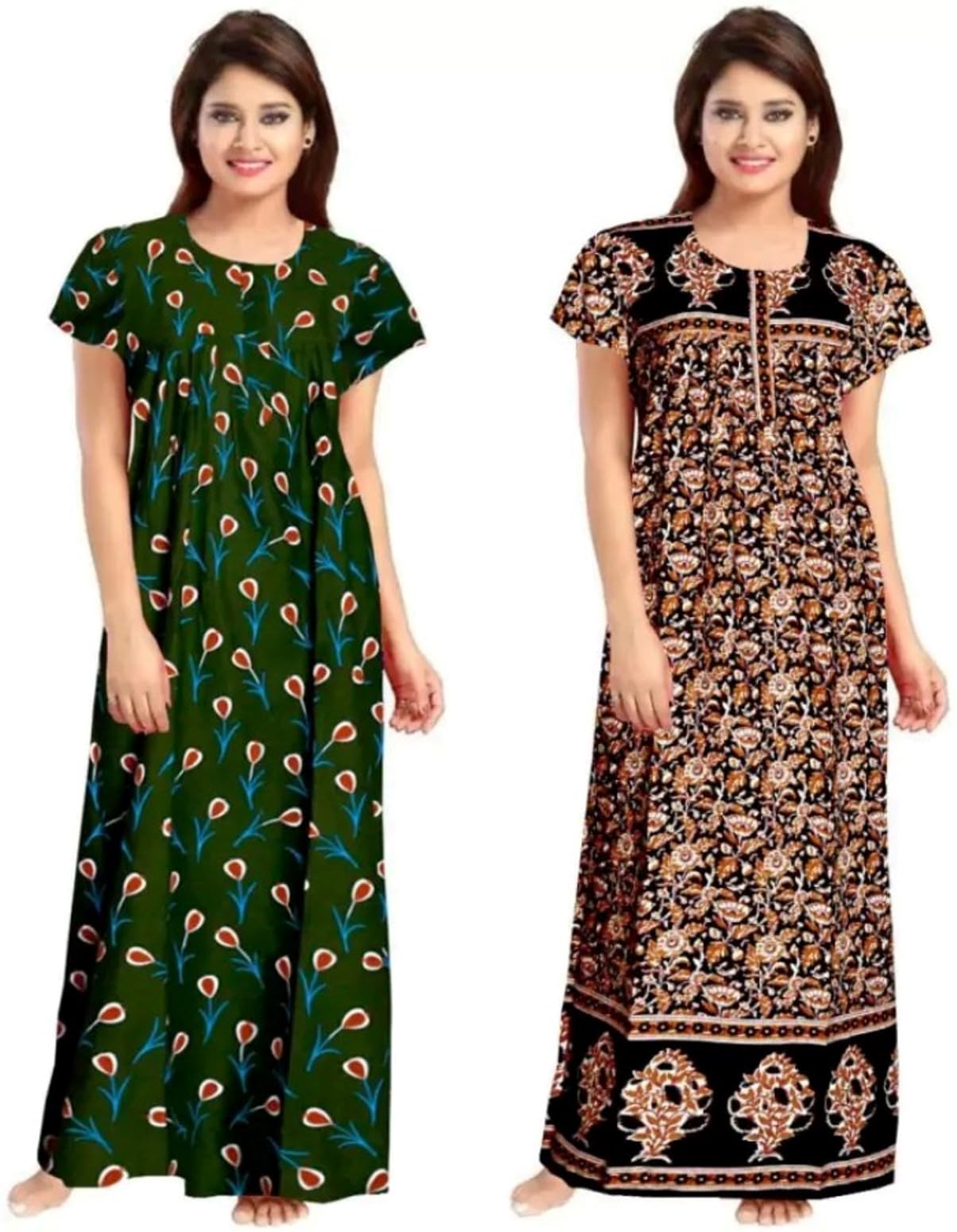 Women's Pure Cotton Nightwear Casual Nighty (Green Baloon Black KALAM-25 XL)-image-33