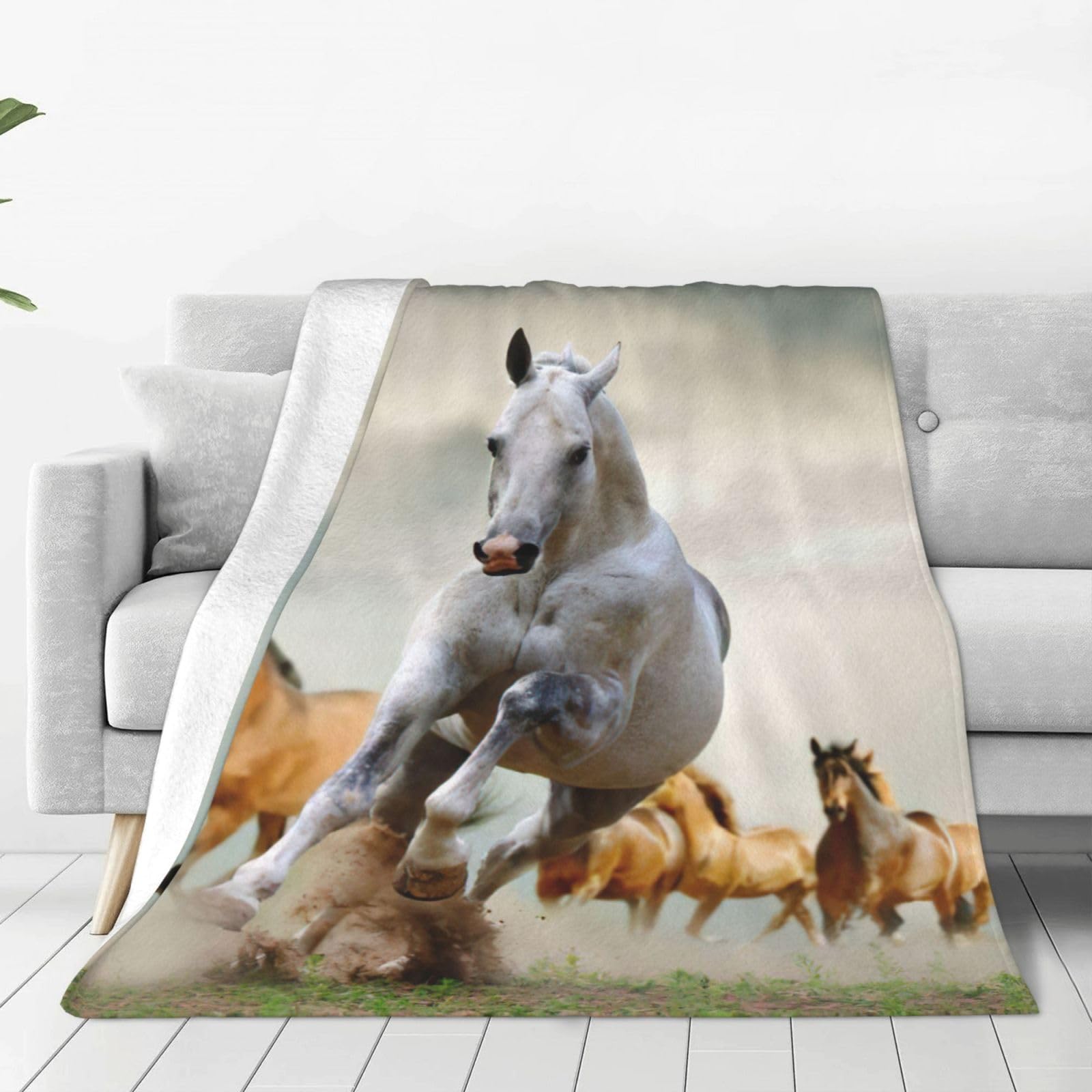 Couverture polaire chevaux sauvages douce et chaude pour lit et canapé