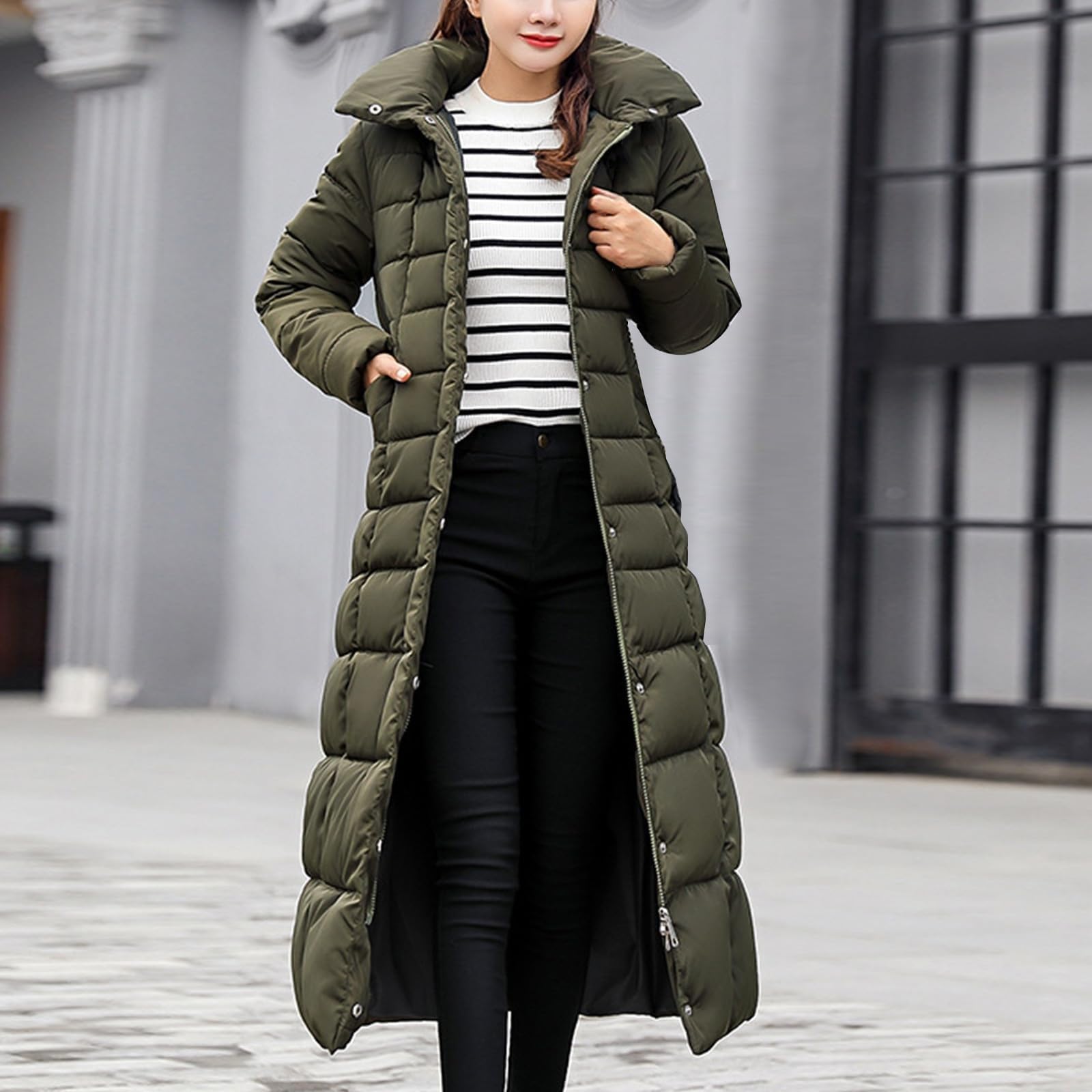 Abrigo de invierno para mujer con forro cálido y largo, chaqueta de plumón ligera para mujer, tallas grandes, chaqueta acolchada de invierno para mujer, abrigo de invierno elegante, abrigo de plumón