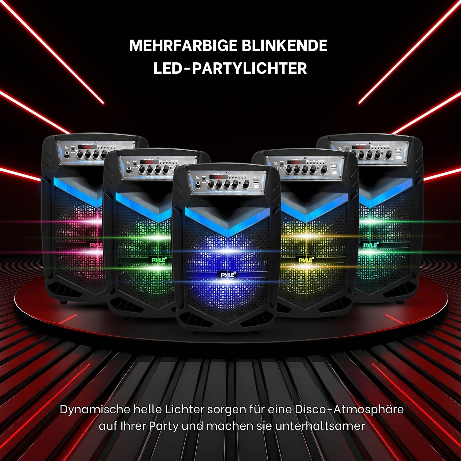 Pyle PA Bluetooth Lautsprecher- Karaoke Maschine mit Karaoke Mikrofon, 600W, Musikbox Bluetooth Box, Partybox, Rechargeable, 10” Subwoofer, 1” Tweeter, Aufnahmefunktion, Partybeleuchtung, USB/SD-Radio