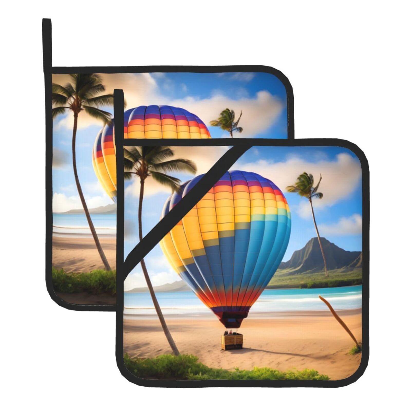 Hawaii Hot Air Balloon Square Heat Resistant Trivet Set Thick and Durable for Baking Barbecue Cookware Oven