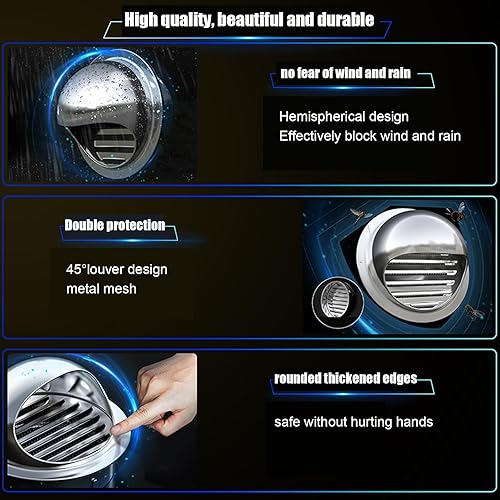 Miniatura 3 de Cubierta de chimenea de acero inoxidable, cubierta de ventilación redonda con orificio de ventilación, rejilla de ventilación con lumbreras, tapa de